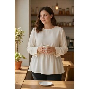 Pari Passu Ivory Emira Silk Blouse Boho Peasant Career Special Occasion 18/ 4D